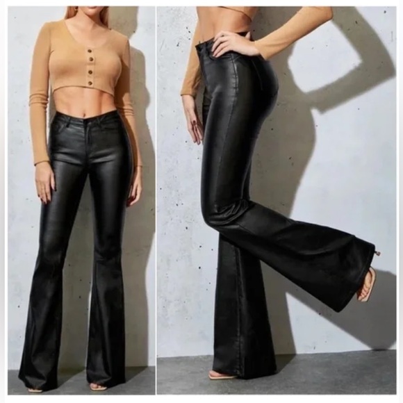 NWT Vibrant M.I.U Elegant Black Flare faux Leather Pants - Picture 4 of 9